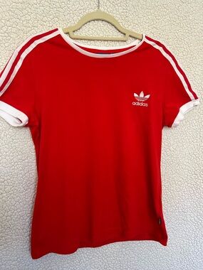 adidas Red Tee with White Ringer and Trefoil Tag